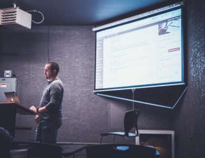 man giving a video presentation