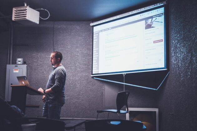 man giving a video presentation