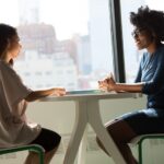 two women talking