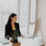 woman using computer